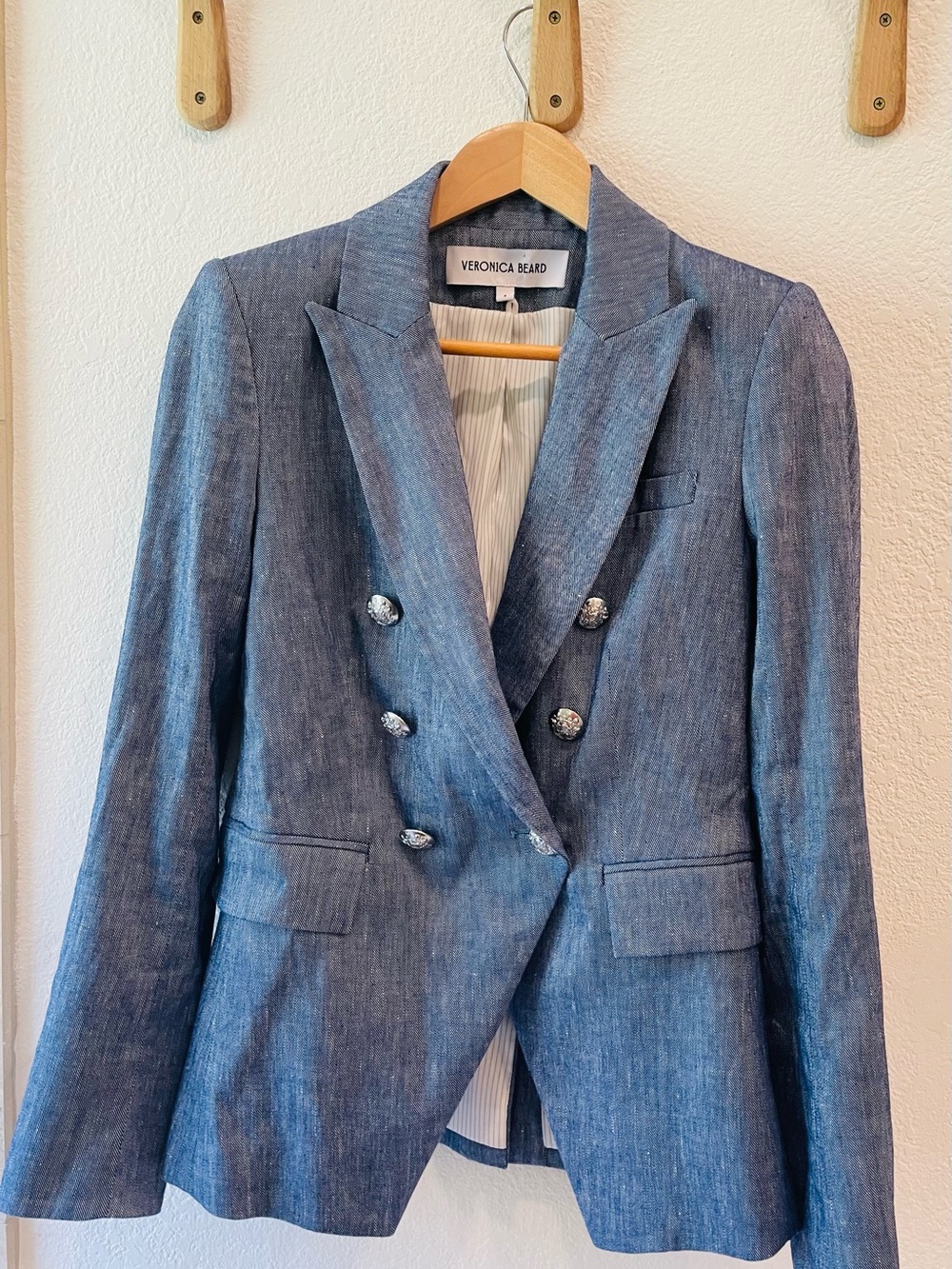 Veronica Beard Miller Linen Dickey Jacket in Blue Melange, Size 4 - Picture 3 of 6